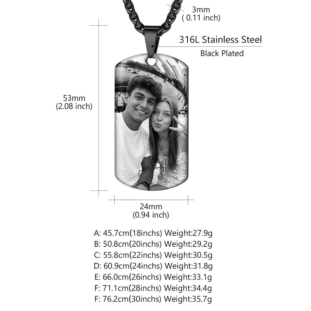 Custom Photo Dog Tag Black Memorial Necklace Gift for Men Women