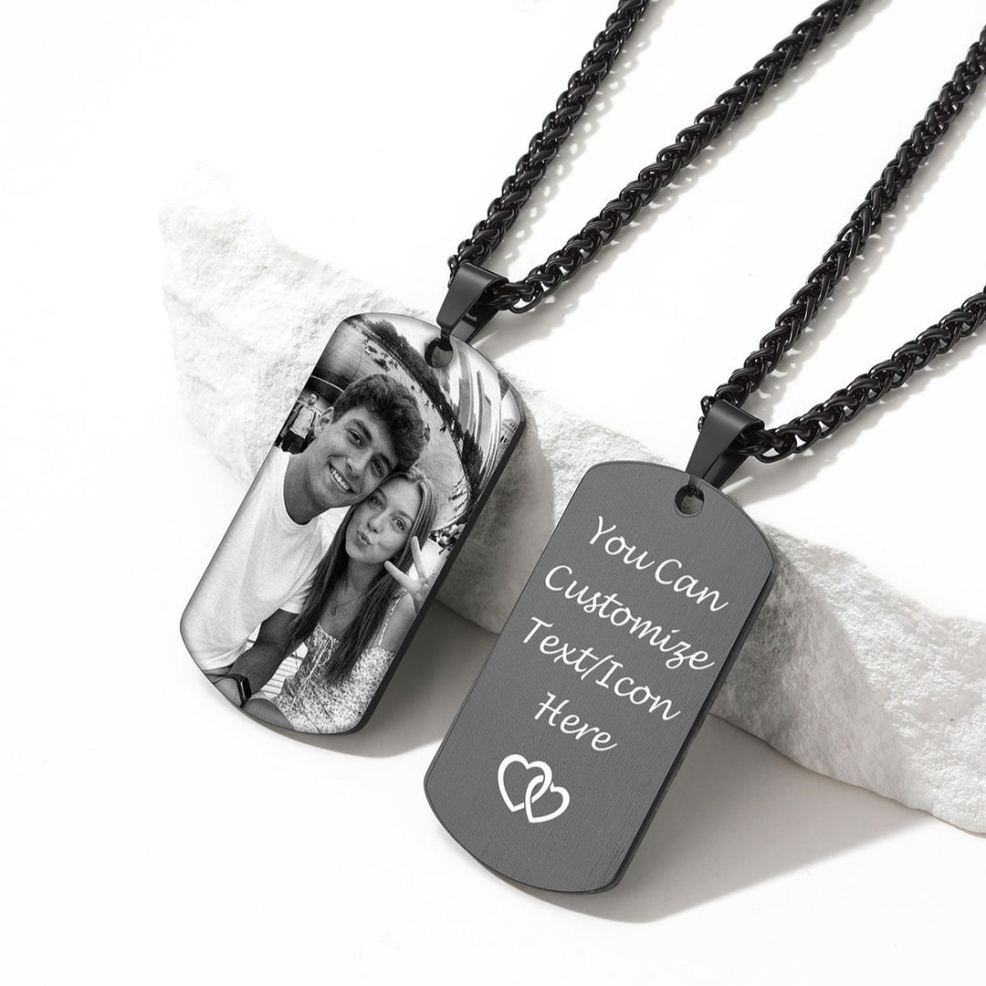 Custom Photo Dog Tag Black Memorial Necklace Gift for Men Women