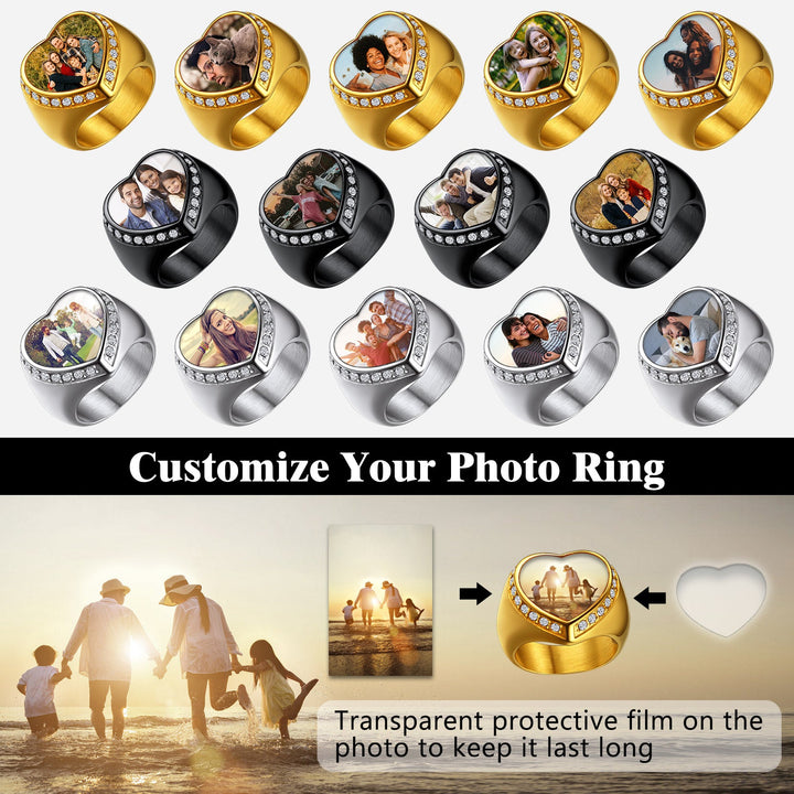 Personalized Custom Heart Photo Signet Ring for Women Men