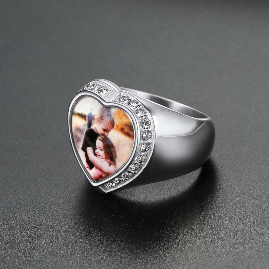 Personalized Custom Heart Photo Signet Ring for Women Men