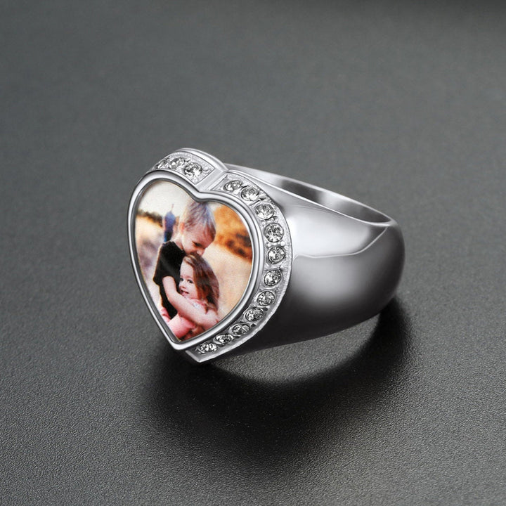 Personalized Custom Heart Photo Signet Ring for Women and Men