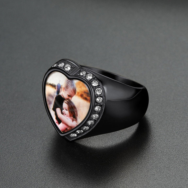 Personalized Custom Heart Photo Signet Ring for Women Men