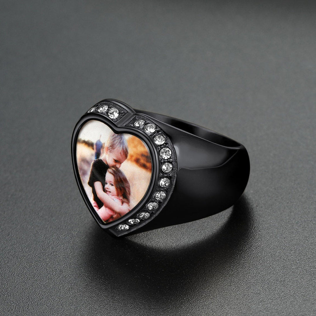 Personalized Custom Heart Photo Signet Ring for Women and Men