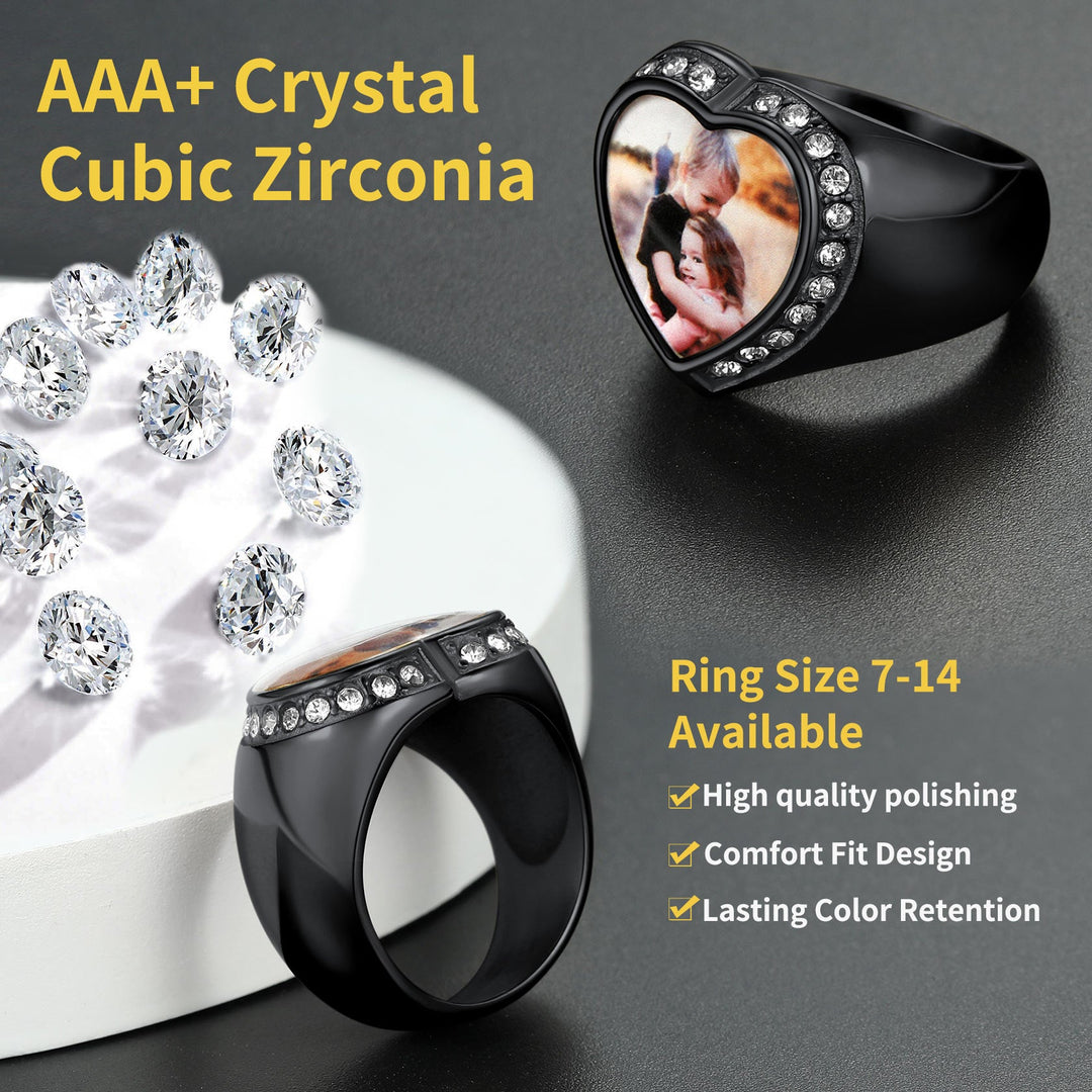 Personalized Custom Heart Photo Signet Ring for Women Men
