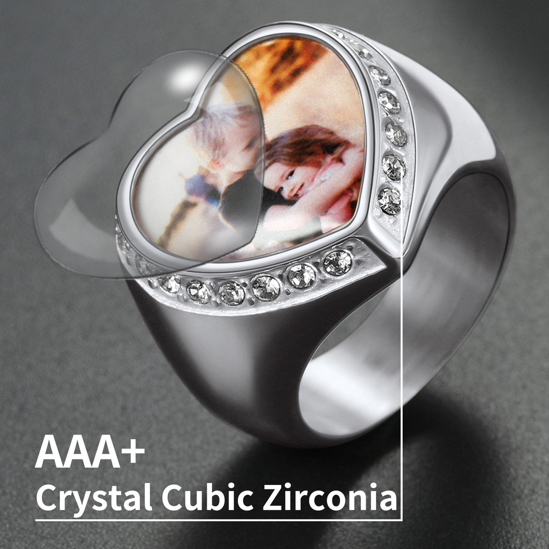Personalized Custom Heart Photo Signet Ring for Women and Men