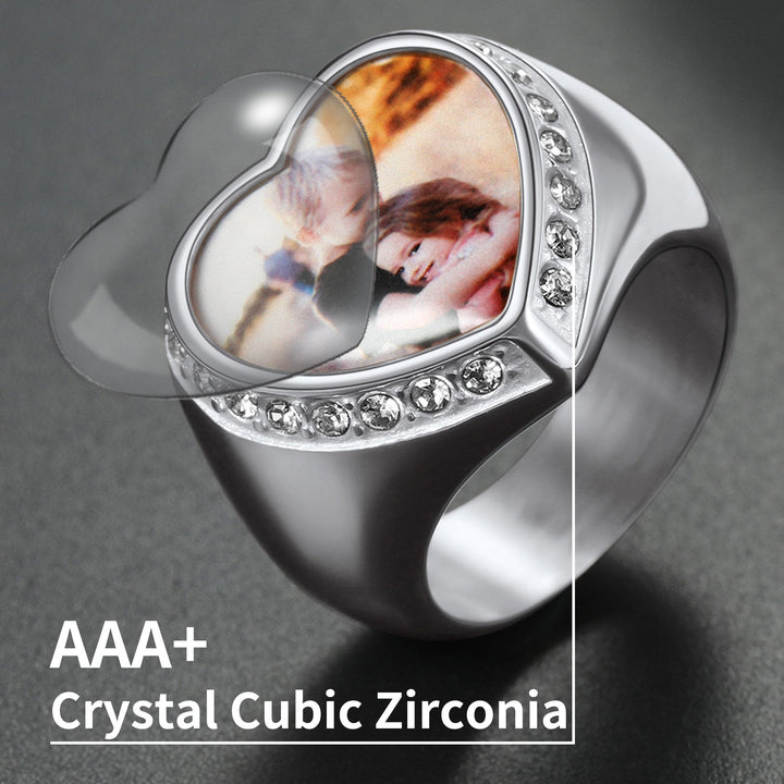 Personalized Custom Heart Photo Signet Ring for Women and Men
