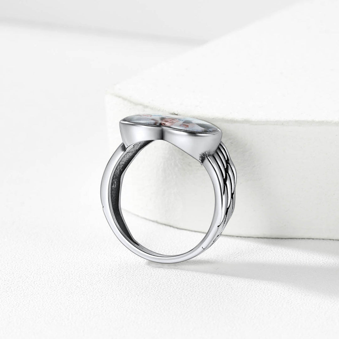 Personalized Photo Heart Angel Wing Ring with Picture for Women Men