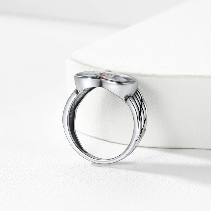Personalized Photo Heart Angel Wing Ring with Picture for Women Men