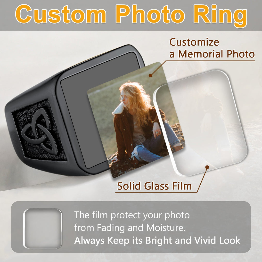 Personalized Custom Photo Ring with Knot for Men