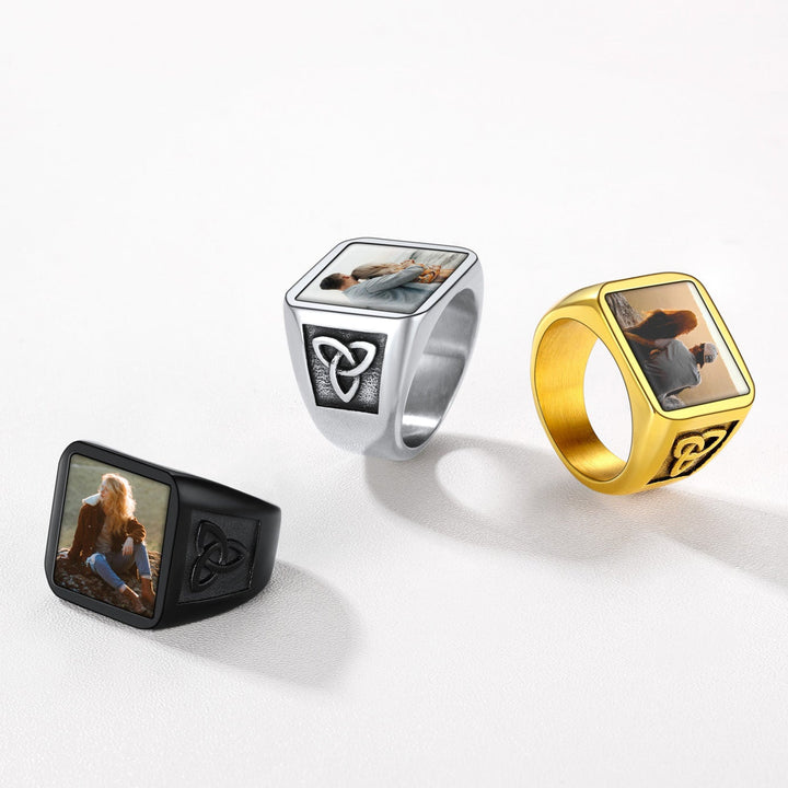 Personalized Custom Photo Ring with Knot for Men
