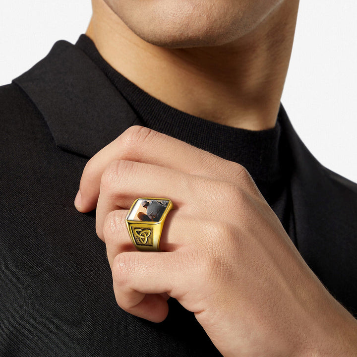 Personalized Custom Photo Ring with Knot for Men