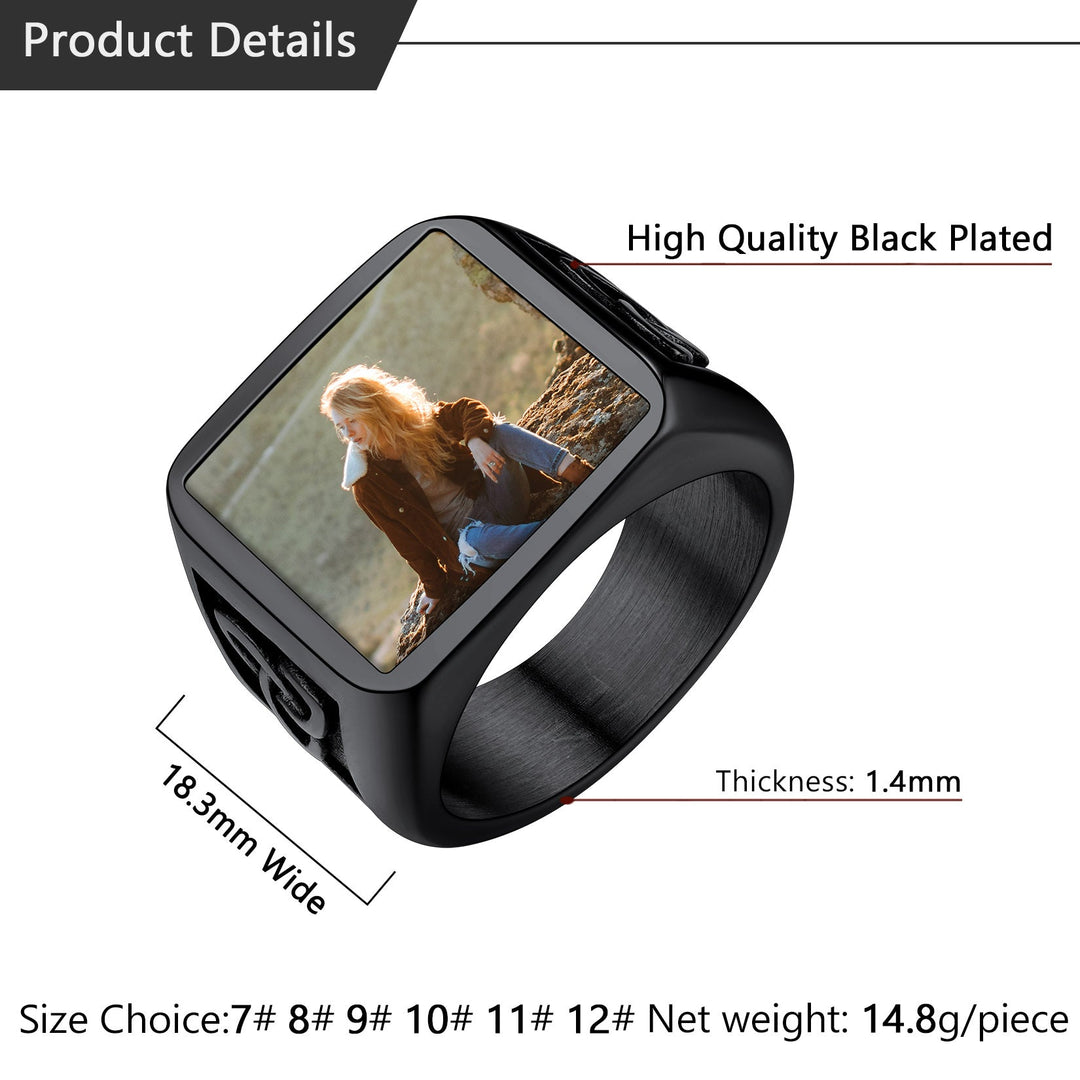Personalized Custom Photo Ring with Knot for Men