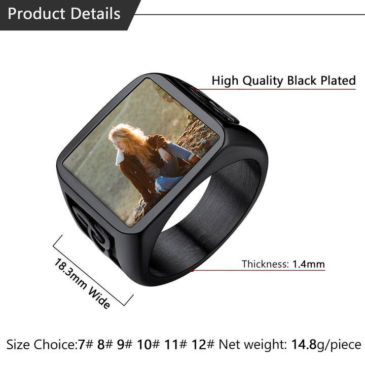 Personalized Custom Photo Ring with Knot for Men