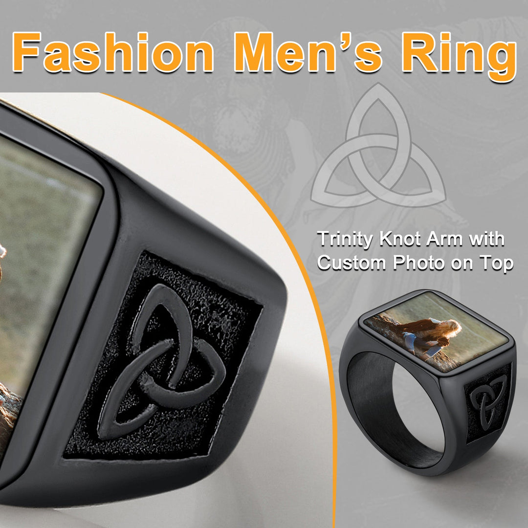 Personalized Custom Photo Ring with Knot for Men