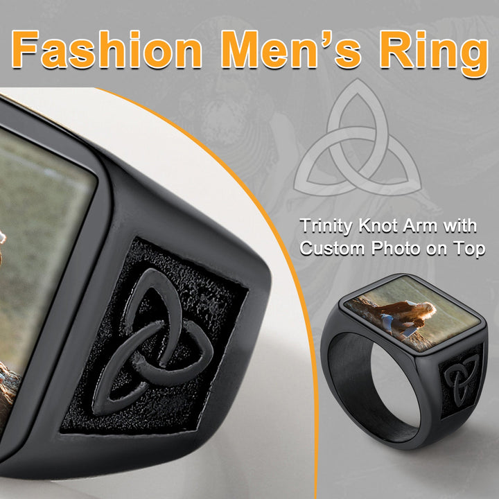 Personalized Custom Photo Ring with Knot for Men