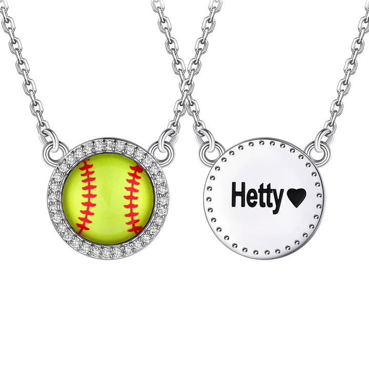 Custom CZ Sports Pendant Necklace with Name Tag for Women Fans Athlete