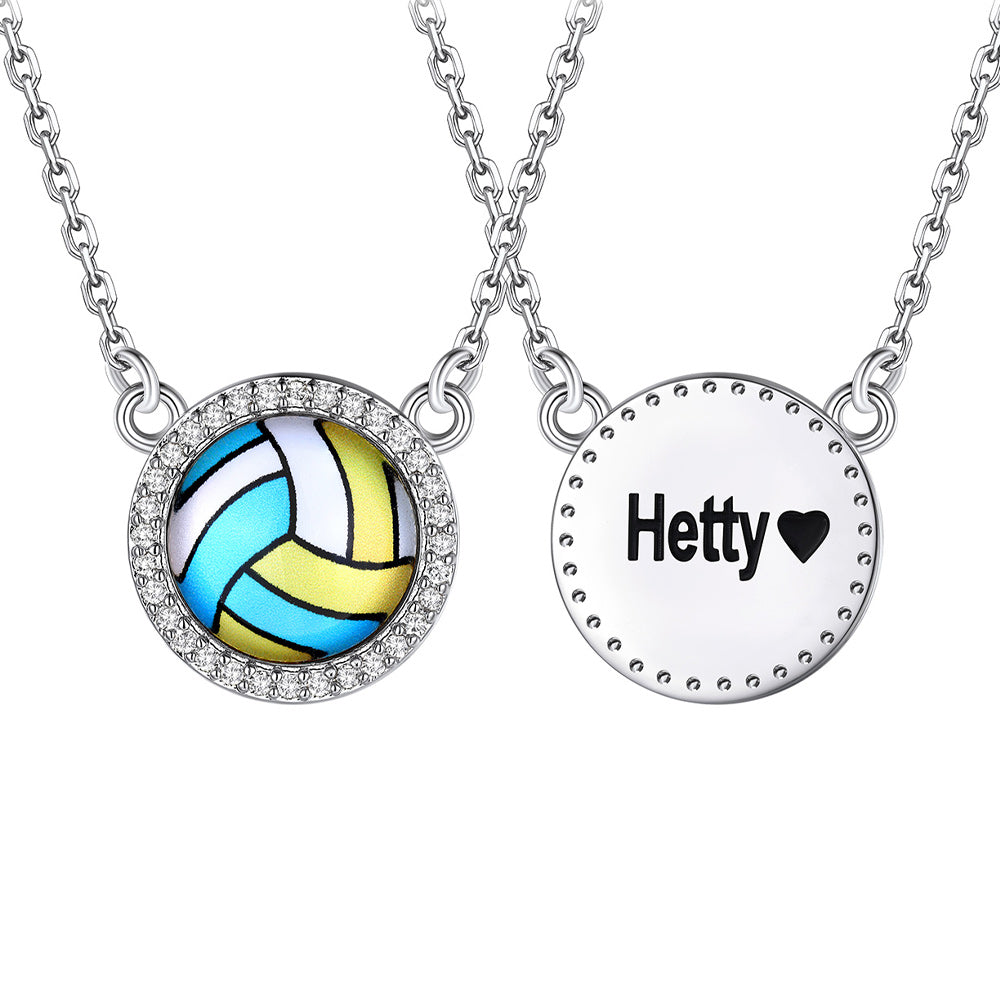 Custom CZ Sports Pendant Necklace with Name Tag for Women Fans Athlete