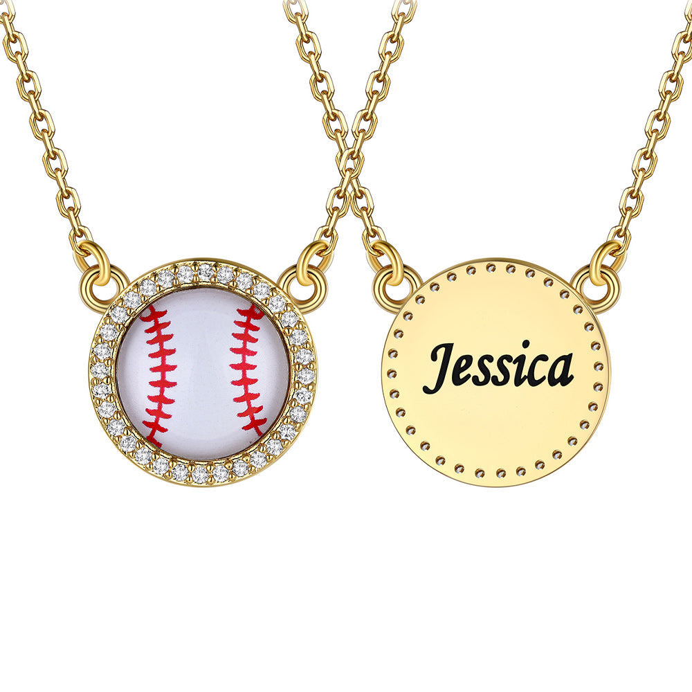 Custom CZ Sports Pendant Necklace with Name Tag for Women Fans Athlete