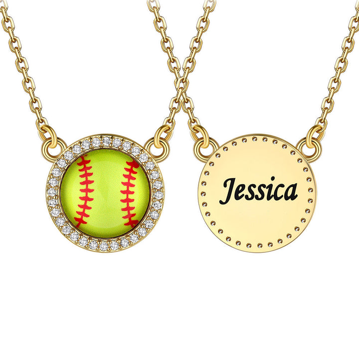 Custom CZ Sports Pendant Necklace with Name Tag for Women Fans Athlete