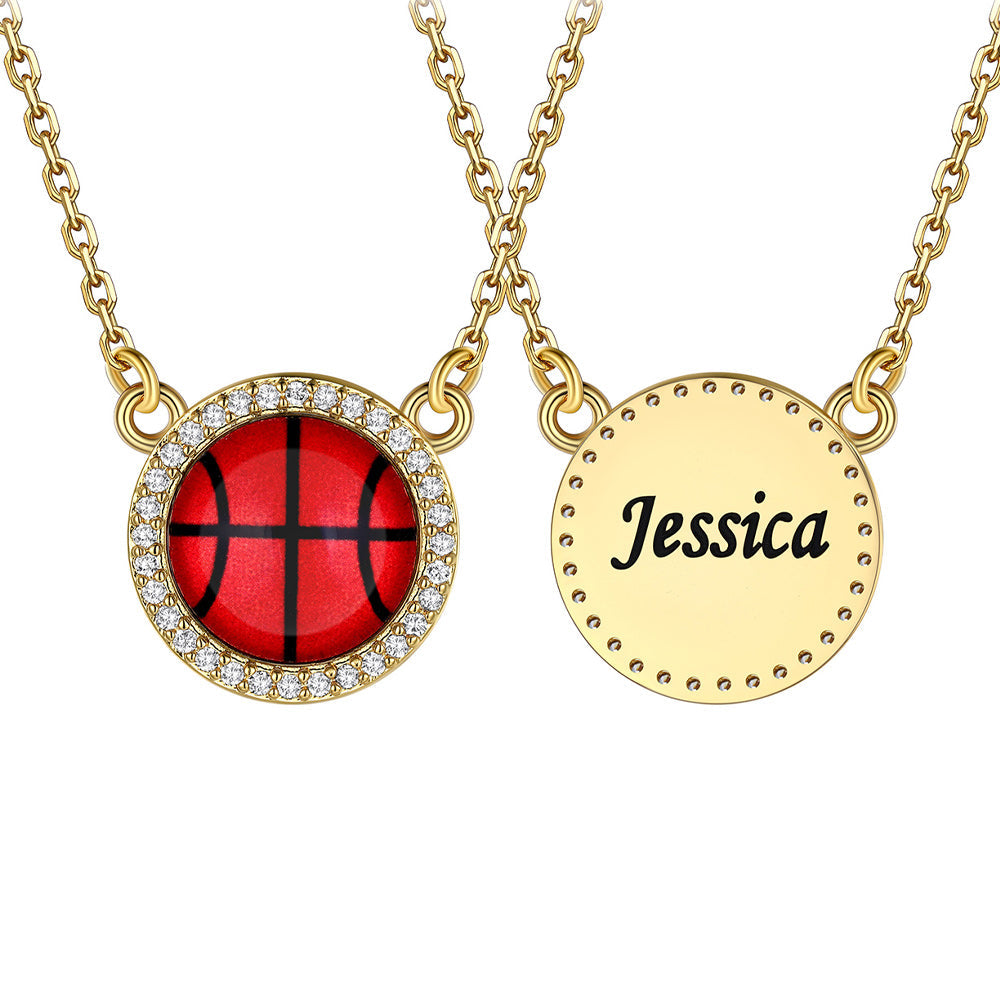 Custom CZ Sports Pendant Necklace with Name Tag for Women Fans Athlete