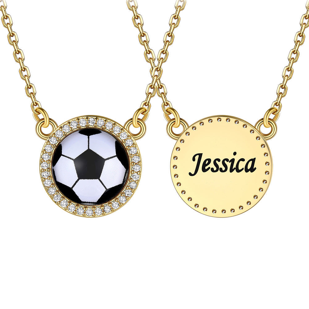 Custom CZ Sports Pendant Necklace with Name Tag for Women Fans Athlete