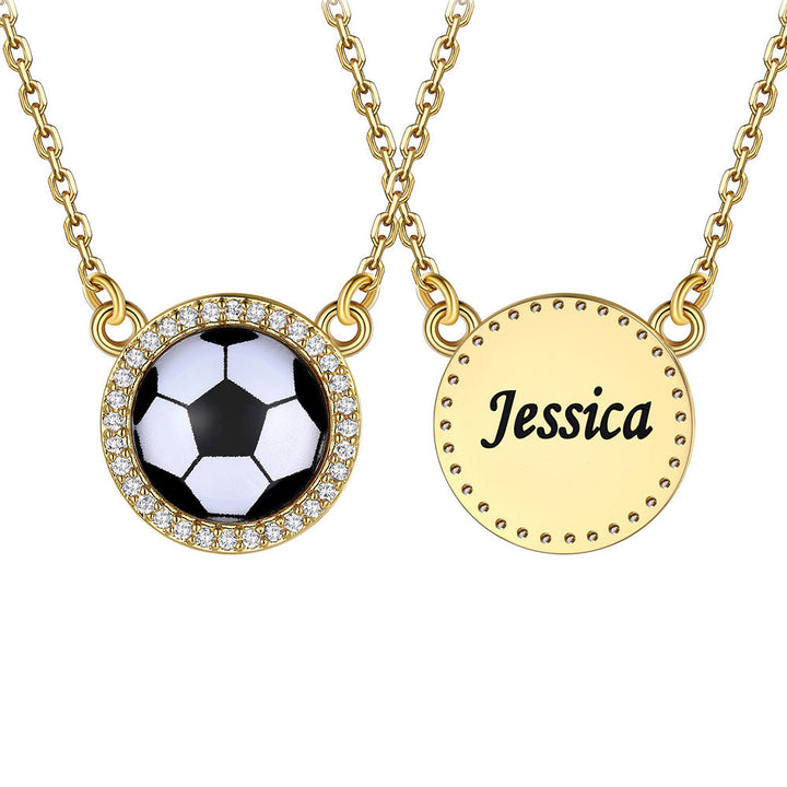 Custom CZ Sports Pendant Necklace with Name Tag for Women Fans Athlete