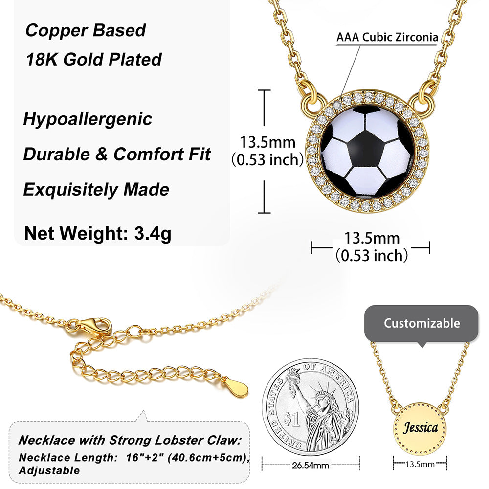 Custom CZ Sports Pendant Necklace with Name Tag for Women Fans Athlete