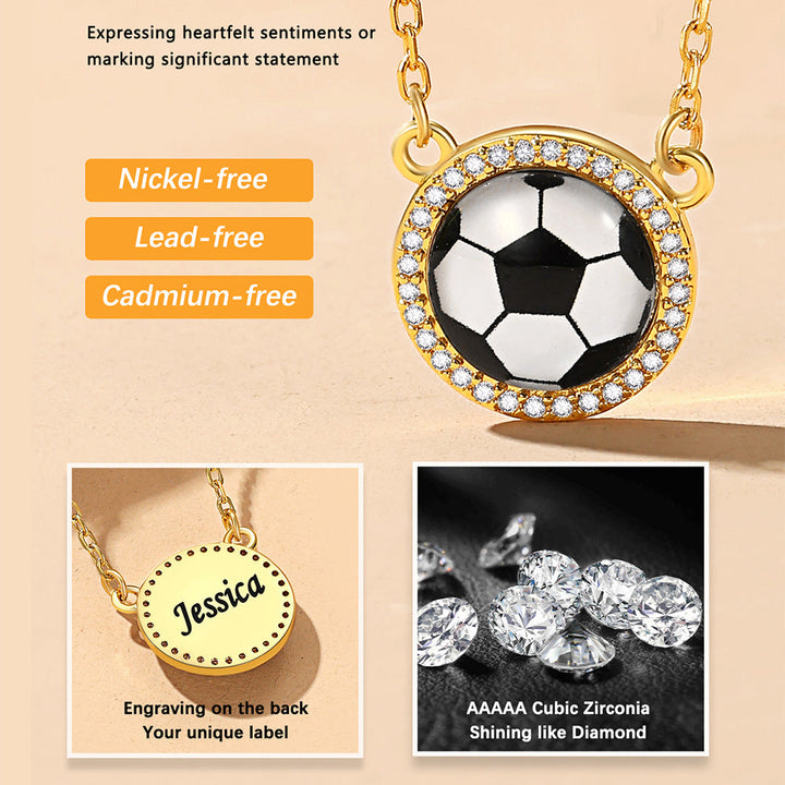 Custom CZ Sports Pendant Necklace with Name Tag for Women Fans Athlete