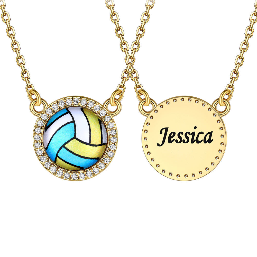 Custom CZ Sports Pendant Necklace with Name Tag for Women Fans Athlete