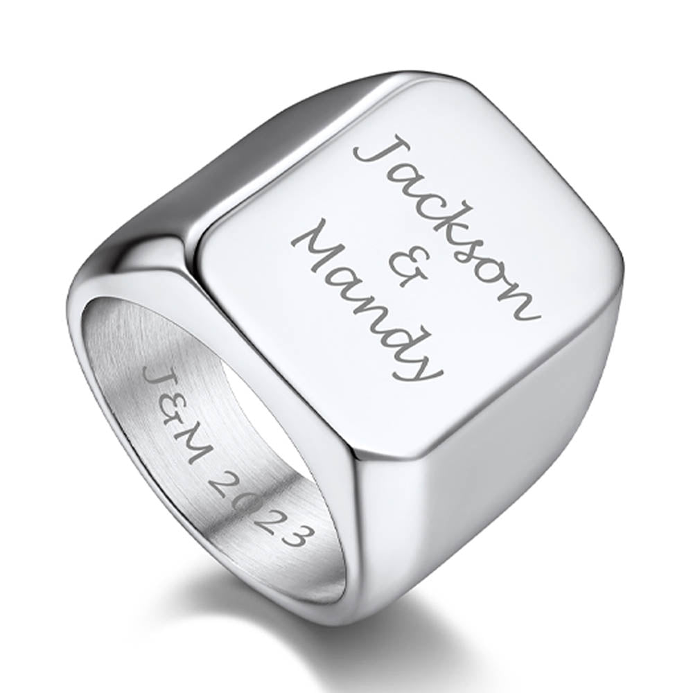 Customized Text Chunky Signet Ring for Men Women