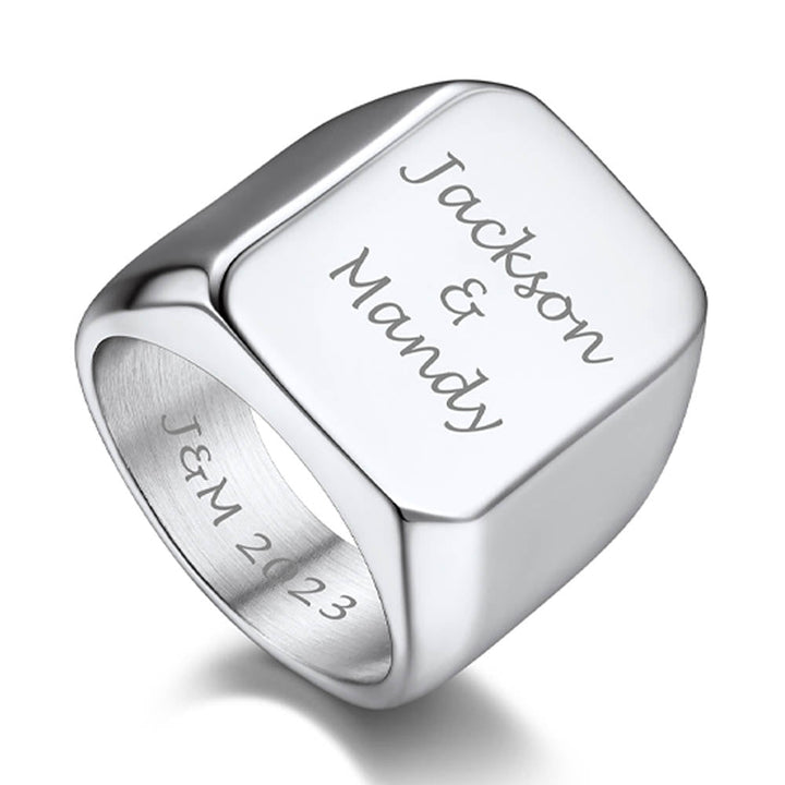 Customized Text Chunky Signet Ring for Men Women