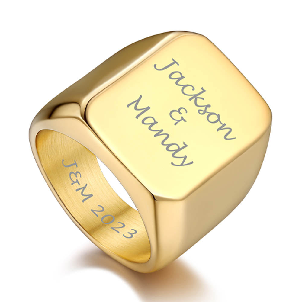 Customized Text Chunky Signet Ring for Men Women