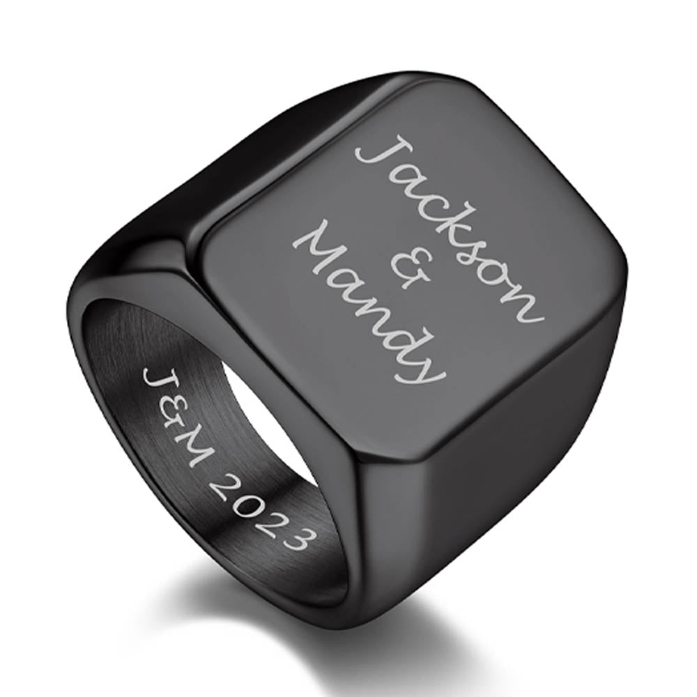 Customized Text Chunky Signet Ring for Men Women