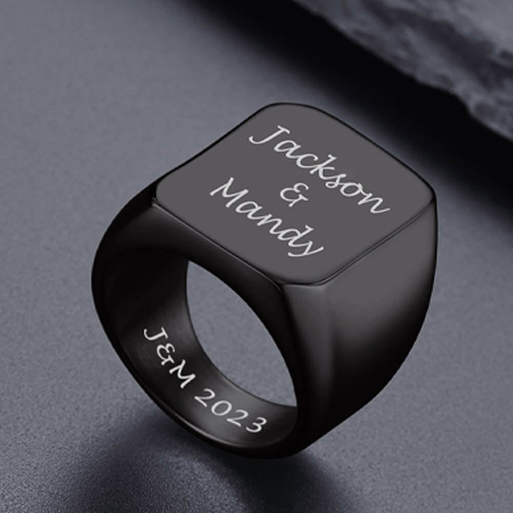 Customized Text Chunky Signet Ring for Men Women