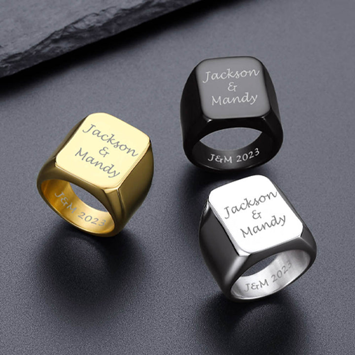 Customized Text Chunky Signet Ring for Men Women