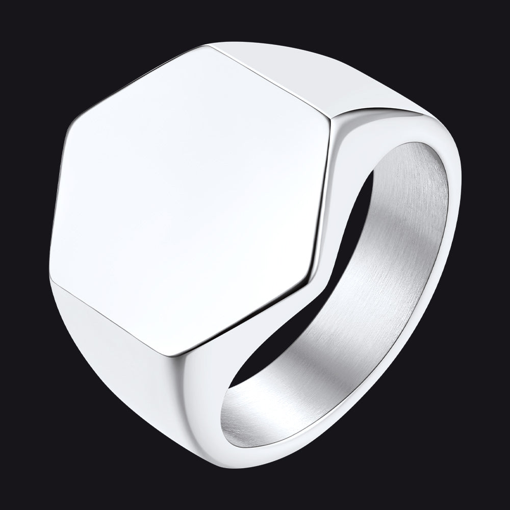 Custom Text Stainless Steel Hexagon Signet Ring Gift for Dad Men