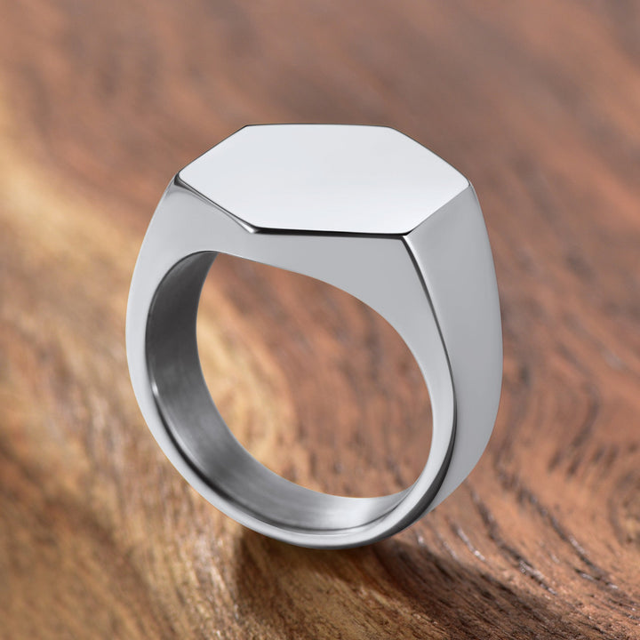 Custom Text Stainless Steel Hexagon Signet Ring Gift for Dad Men