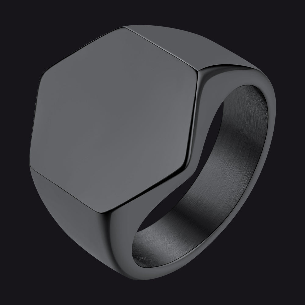 Custom Text Stainless Steel Hexagon Signet Ring Gift for Dad Men