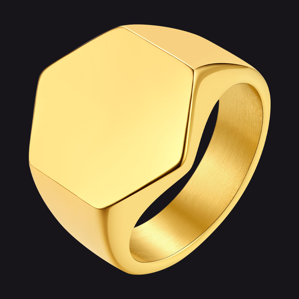 Custom Text Stainless Steel Hexagon Signet Ring Gift for Dad Men