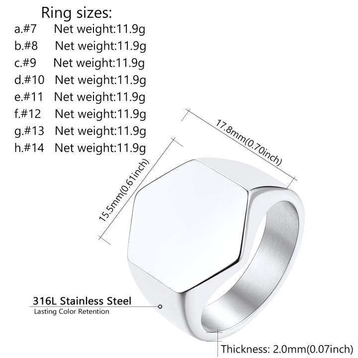 Custom Text Stainless Steel Hexagon Signet Ring Gift for Dad Men