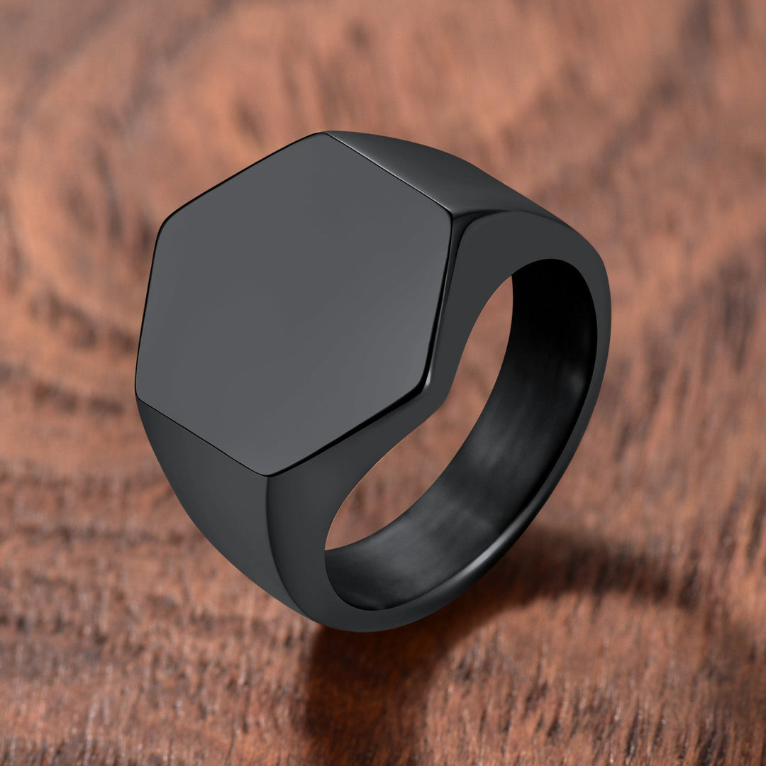 Custom Text Stainless Steel Hexagon Signet Ring Gift for Dad Men