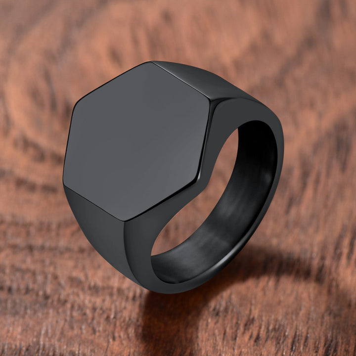 Custom Text Stainless Steel Hexagon Signet Ring Gift for Dad Men