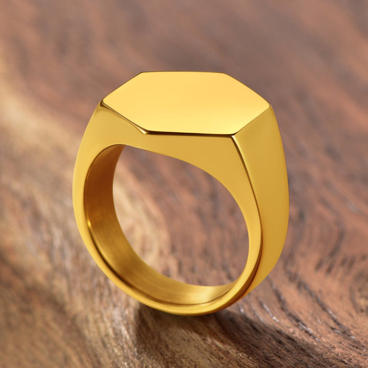 Custom Text Stainless Steel Hexagon Signet Ring Gift for Dad Men