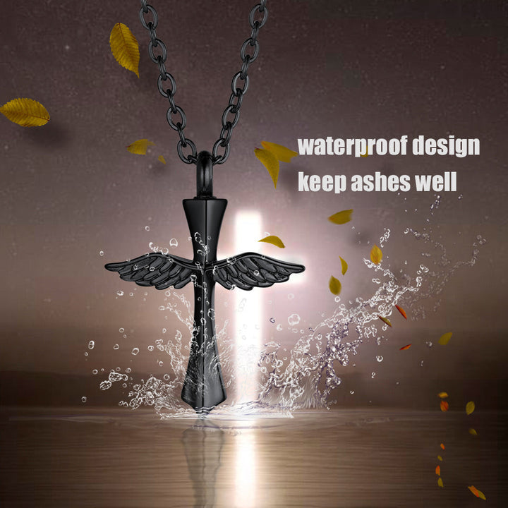 Custom Cremation Wings Cross Urn Ashes Pendant Necklace for Men Women