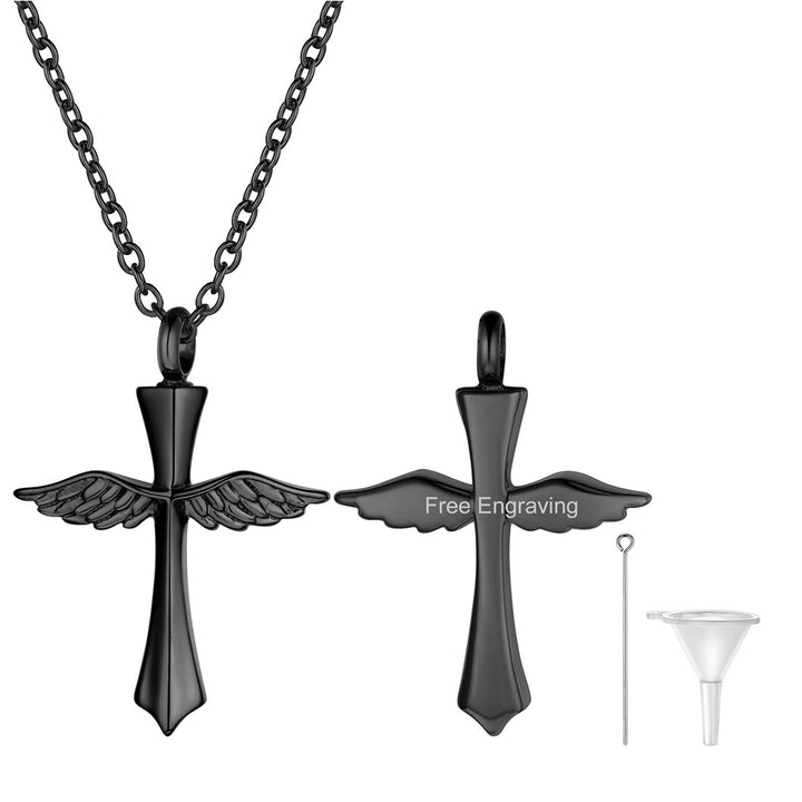 Custom Cremation Wings Cross Urn Ashes Pendant Necklace for Men Women