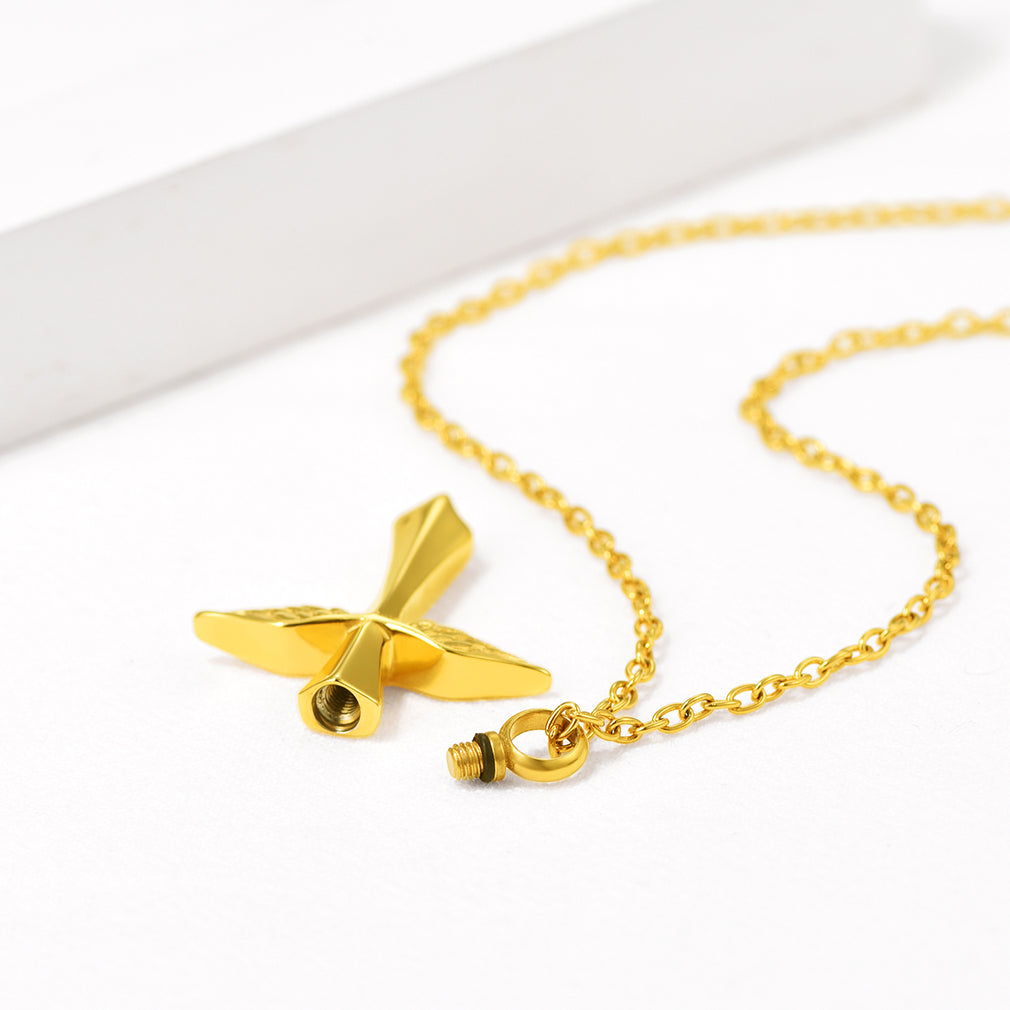 Custom Cremation Wings Cross Urn Ashes Pendant Necklace for Men Women