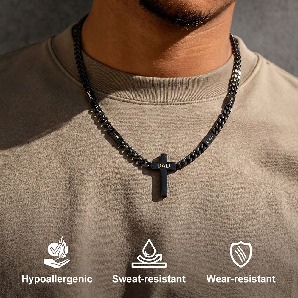 Custom Cross Cuban Link Chain Necklace with Engraved Name for Men 5/7MM