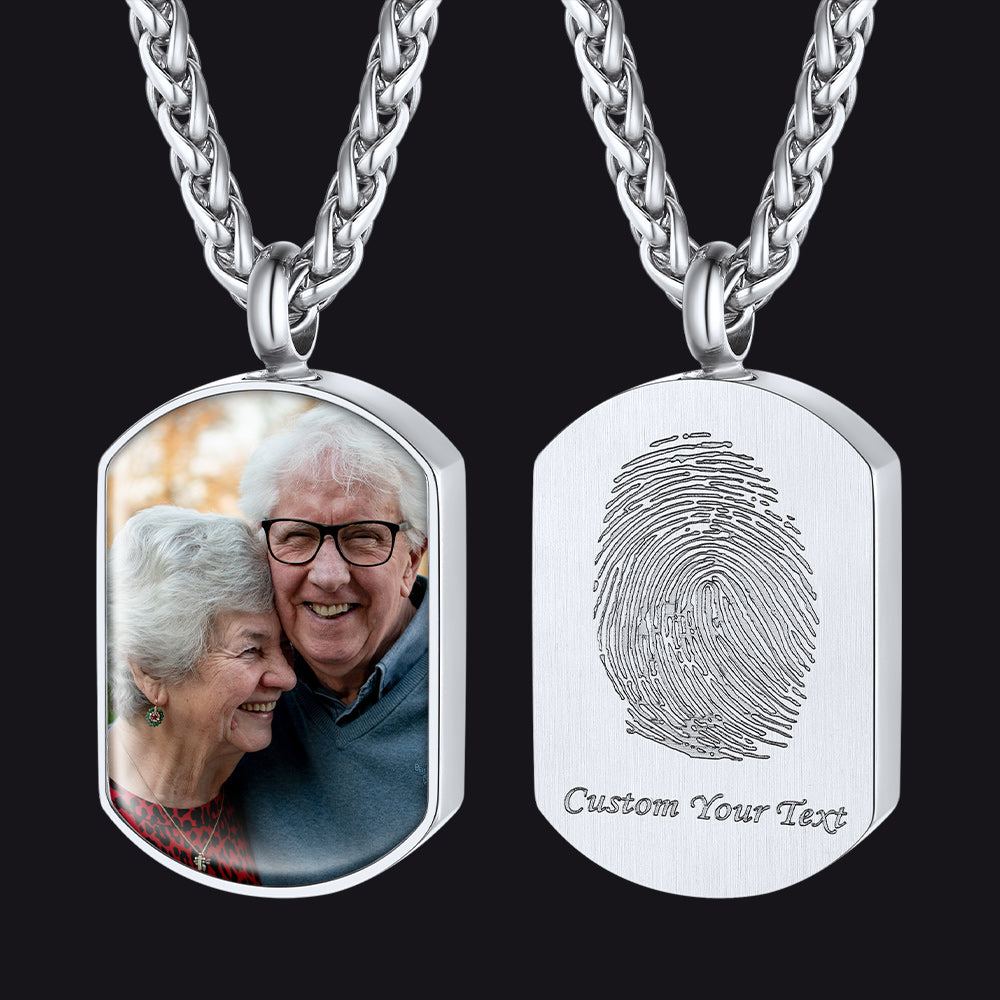 Custom Fingerprint Cremation Picture Urn Dog Tag Necklace