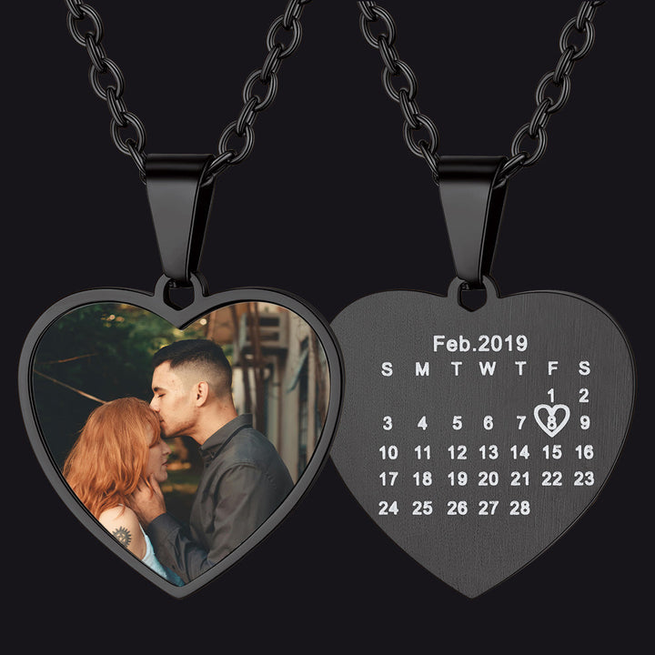 Customized Heart Photo Picture Necklace with Calendar for Women