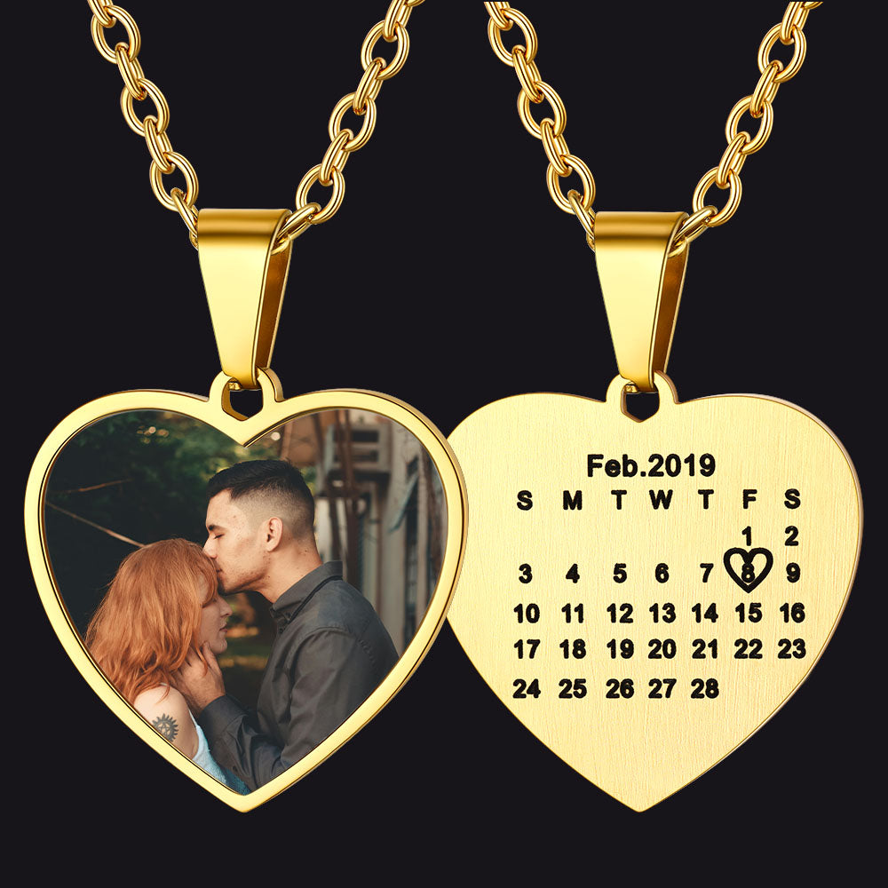 Customized Heart Photo Picture Necklace with Calendar for Women